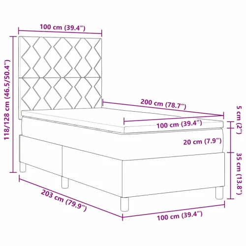 Boxrugós ágy matraccal fejtámlával Fekete 100 x 200 cm szövet