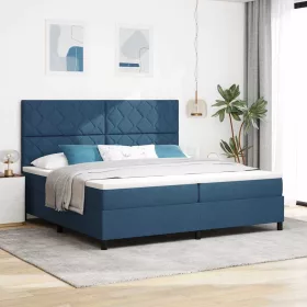   Boxrugós ágy matraccal fejtámlával Kék 200 x 200 cm szövet