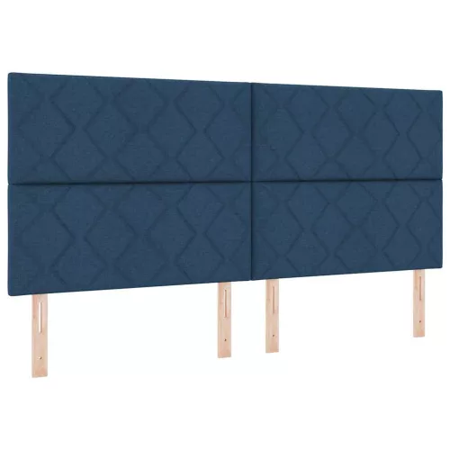 Boxrugós ágy matraccal fejtámlával Kék 200 x 200 cm szövet