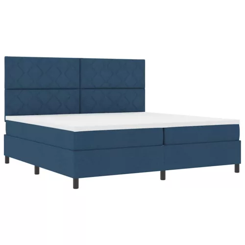 Boxrugós ágy matraccal fejtámlával Kék 200 x 200 cm szövet