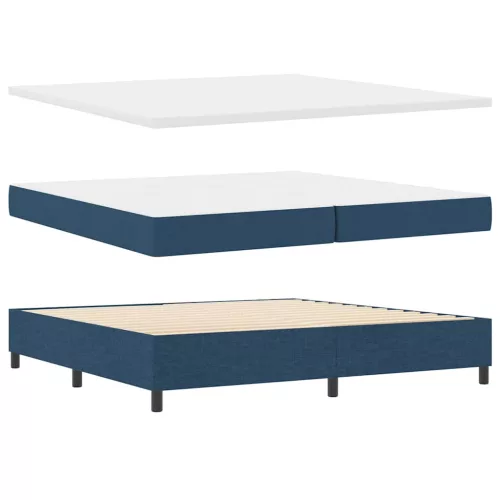 Boxrugós ágy matraccal fejtámlával Kék 200 x 200 cm szövet