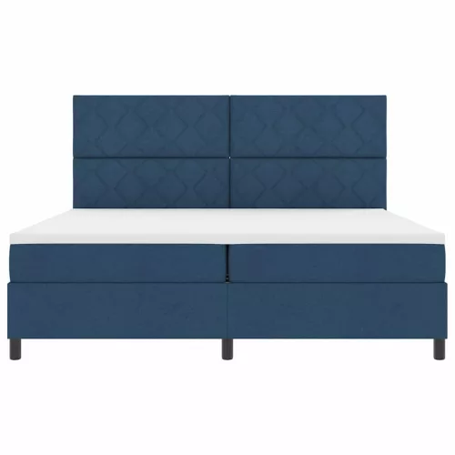 Boxrugós ágy matraccal fejtámlával Kék 200 x 200 cm szövet