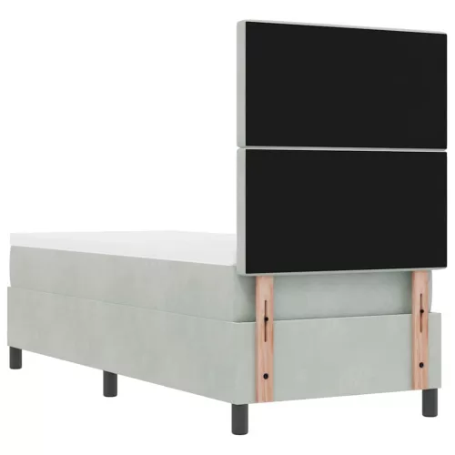 Boxrugós ágy matraccal Világosszürke 80 x 200 cm Bársony