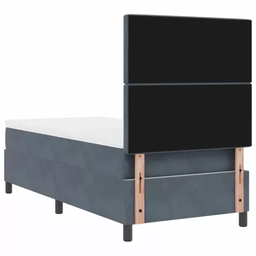 Boxrugós ágy matraccal Sötétszürke 90 x 190 cm Bársony