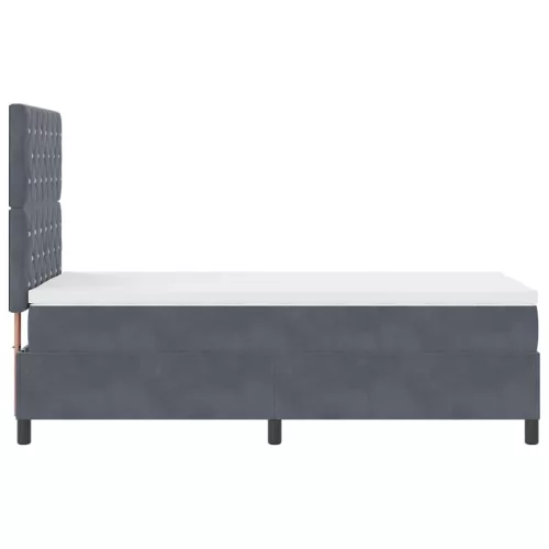 Boxrugós ágy matraccal Sötétszürke 90 x 200 cm Bársony