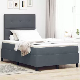   Boxrugós ágy matraccal Sötétszürke 120 x 200 cm Bársony