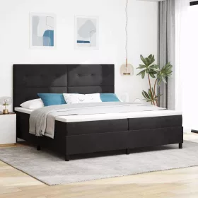   Boxrugós ágy matraccal fejtámlával Fekete 200 x 200 cm Bársony