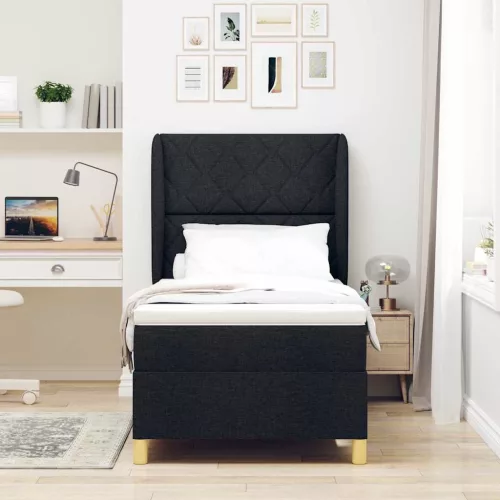 Boxspring ágy matraccal Sötétszürke 90x190 cm Szövet Fekete
