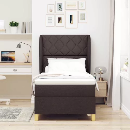 Boxspring ágy matraccal Sötétszürke 90x190 cm Szövet sötétbarna