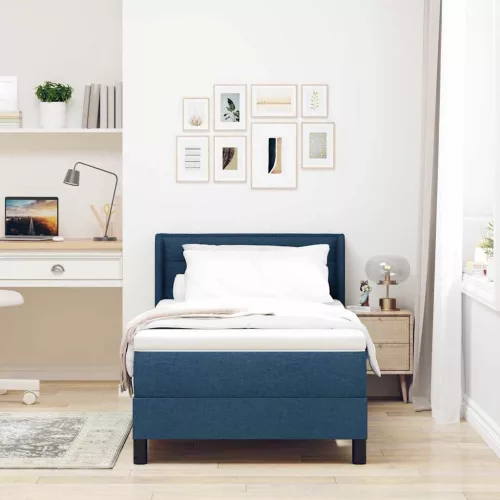 Boxspring ágy matraccal Kék 90 x 200 cm Szövet és Mérnöki Fa