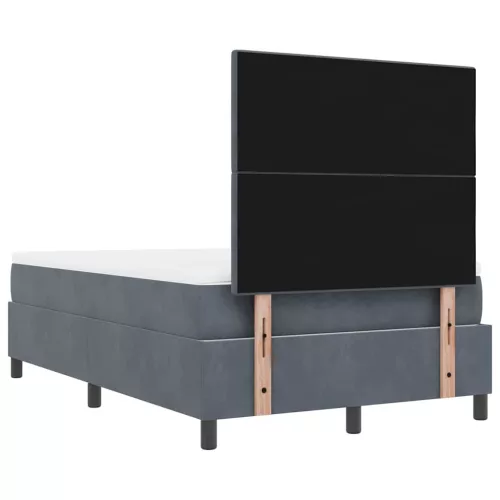 Boxrugós ágy matraccal Sötétszürke 120 x 200 cm Bársony