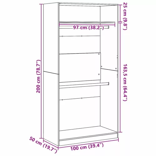 Ruhásszekrény polcokkal Musta tammi 100 x 50 x 200 cm Faanyag