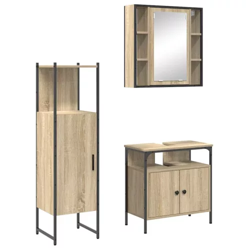 Fürdőszoba bútor szett 3 pcs Barna 33 x 33 x 120.5 cm Faanyag