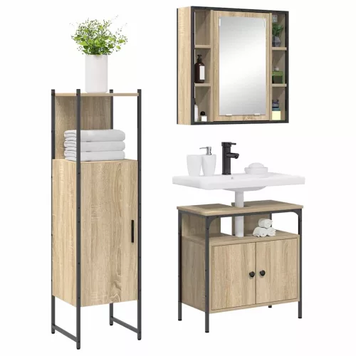 Fürdőszoba bútor szett 3 pcs Barna 33 x 33 x 120.5 cm Faanyag