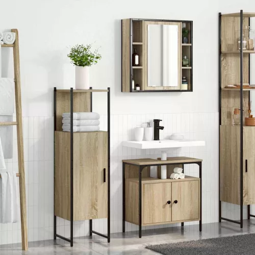 Fürdőszoba bútor szett 3 pcs Barna 33 x 33 x 120.5 cm Faanyag