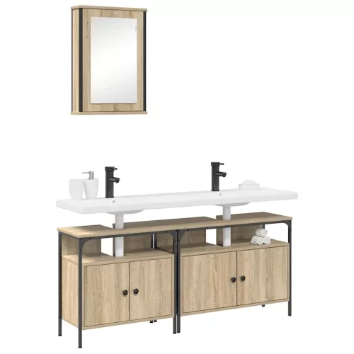 Fürdőszoba bútor szett 3 pcs Barna 80 x 30 x 60 cm Faanyag