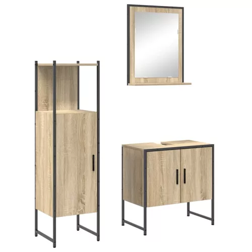 Fürdőszoba bútor szett 3 pcs Barna 60 x 33 x 60 cm Faanyag