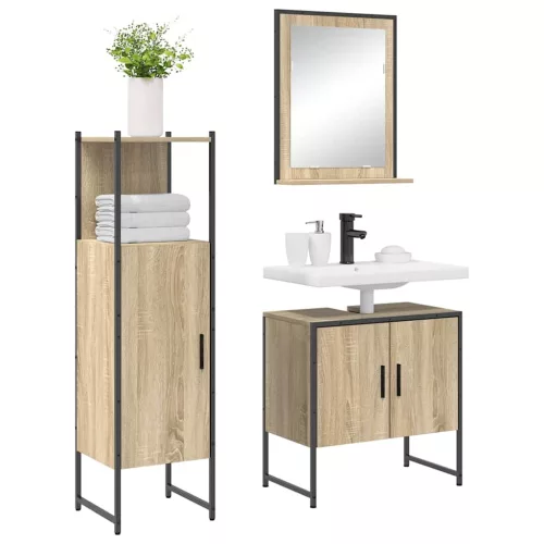 Fürdőszoba bútor szett 3 pcs Barna 60 x 33 x 60 cm Faanyag