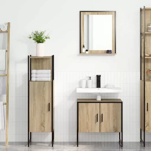 Fürdőszoba bútor szett 3 pcs Barna 60 x 33 x 60 cm Faanyag