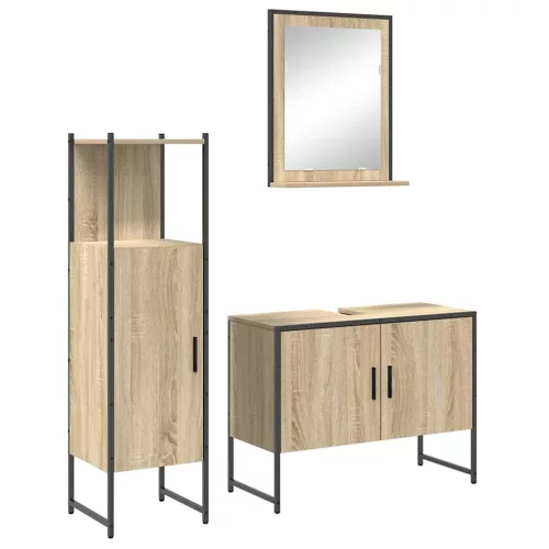 Fürdőszoba bútor szett 3 pcs Barna 33 x 33 x 120.5 cm Faanyag