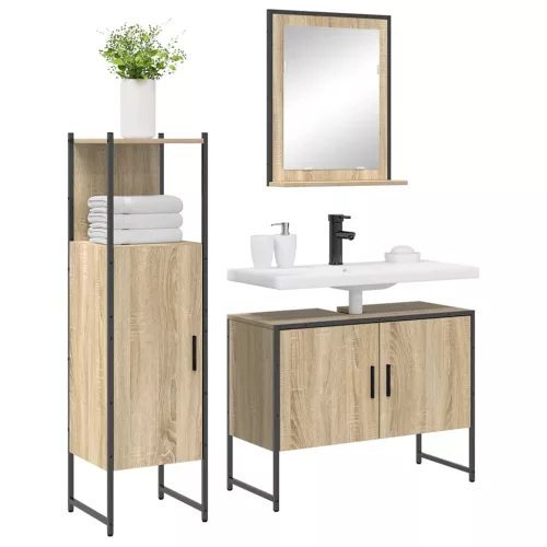 Fürdőszoba bútor szett 3 pcs Barna 33 x 33 x 120.5 cm Faanyag