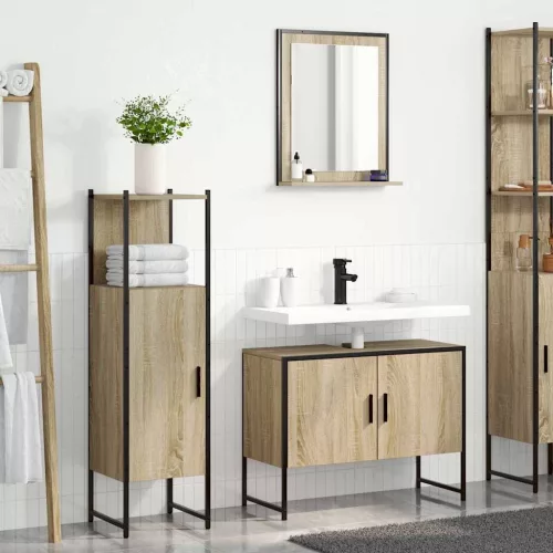 Fürdőszoba bútor szett 3 pcs Barna 33 x 33 x 120.5 cm Faanyag