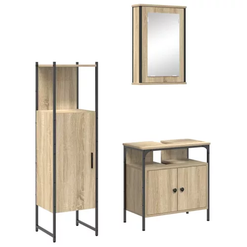 Fürdőszoba bútor szett 3 pcs Barna 33 x 33 x 120.5 cm Faanyag