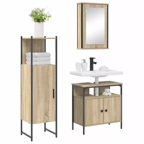 Fürdőszoba bútor szett 3 pcs Barna 33 x 33 x 120.5 cm Faanyag