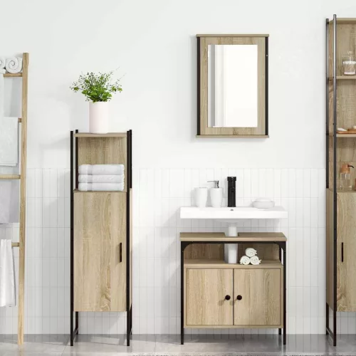 Fürdőszoba bútor szett 3 pcs Barna 33 x 33 x 120.5 cm Faanyag