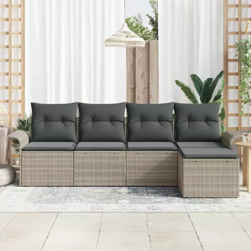 Kerti Kanapé Szett párnával 5 pcs Világosszürke Poli rattan