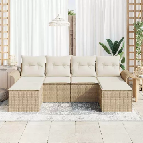 Kerti Kanapé Szett párnával 6 pcs Bézs Poli rattan