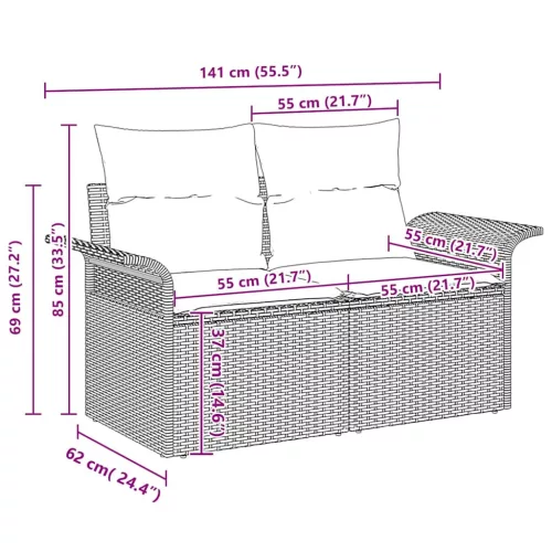 Kerti Kanapé Szett párnával 6 pcs Bézs Poli rattan
