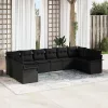 Kerti Kanapé Szett párnával 10 pcs Fekete Poli rattan