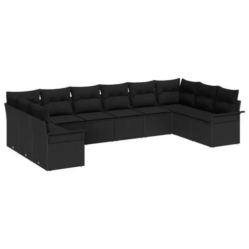 Kerti Kanapé Szett párnával 10 pcs Fekete Poli rattan