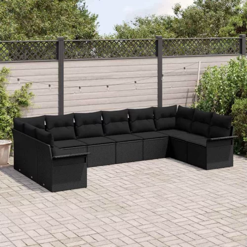 Kerti Kanapé Szett párnával 10 pcs Fekete Poli rattan