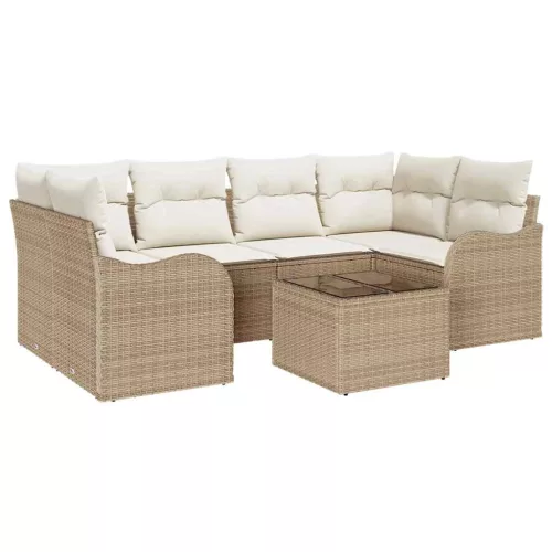 Kerti Kanapé Szett 7 pcs Bézs 55 x 55 x 37 cm Poli rattan