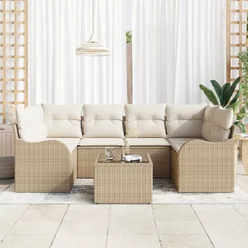 Kerti Kanapé Szett 7 pcs Bézs 55 x 55 x 37 cm Poli rattan