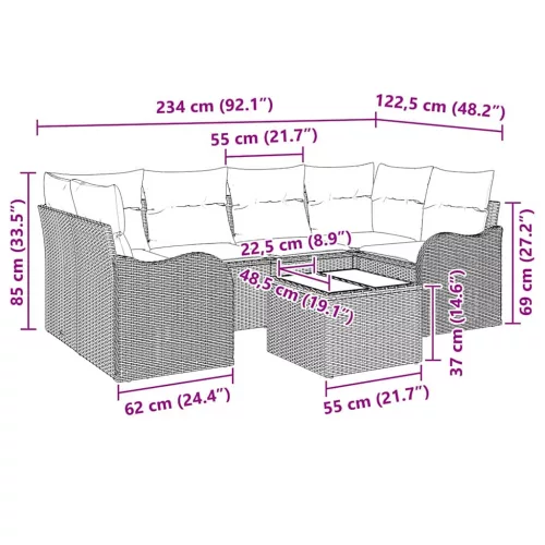 Kerti Kanapé Szett 7 pcs Bézs 55 x 55 x 37 cm Poli rattan