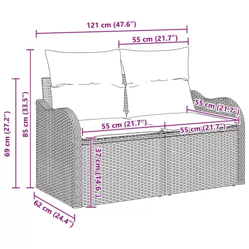 Kerti Kanapé Szett párnával 4 pcs Barna Poli rattan