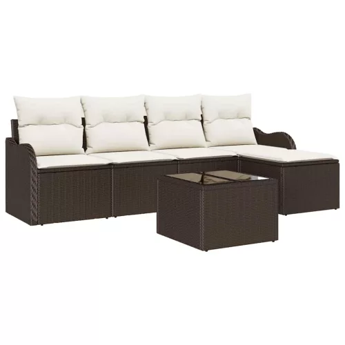 Kerti Kanapé Szett párnával 6 pcs Barna Poli rattan