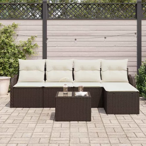 Kerti Kanapé Szett párnával 6 pcs Barna Poli rattan