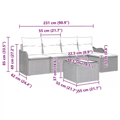 Kerti Kanapé Szett párnával 6 pcs Barna Poli rattan