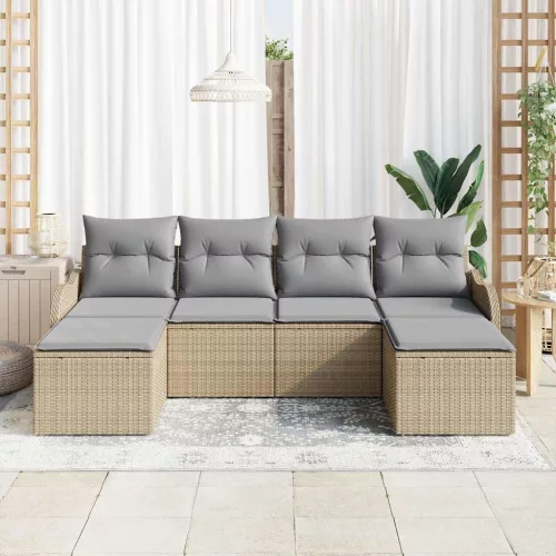 Kerti Kanapé Szett párnával 6 pcs Bézs Poli rattan