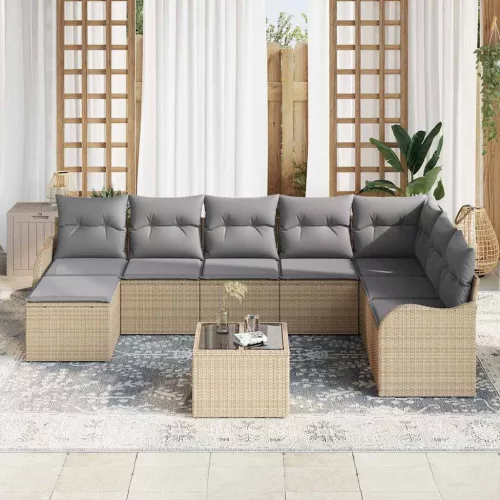 Kerti Kanapé Szett párnával 9 pcs Bézs Poli rattan