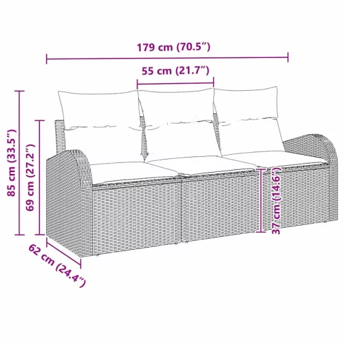 Kerti Kanapé Szett párnával 3 pcs Bézs Poli rattan