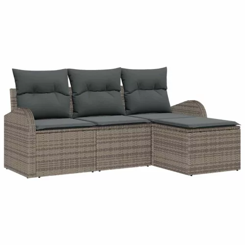 Kerti Kanapé Szett párnával 4 pcs Szürke Poli rattan