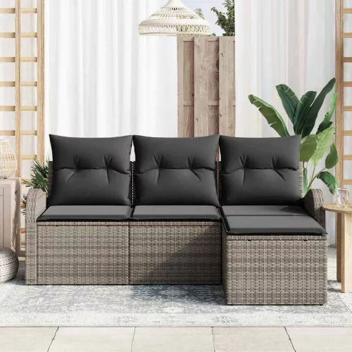 Kerti Kanapé Szett párnával 4 pcs Szürke Poli rattan