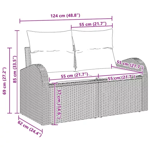 Kerti Kanapé Szett párnával 4 pcs Szürke Poli rattan