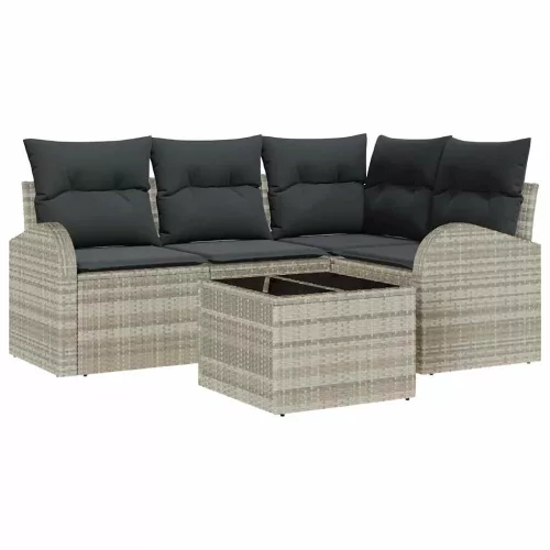 Kerti Kanapé Szett párnával 5 pcs Világosszürke Poli rattan