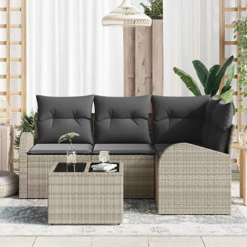 Kerti Kanapé Szett párnával 5 pcs Világosszürke Poli rattan